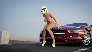 Play Beautiful stormtrooper riding on mercedes sls amg